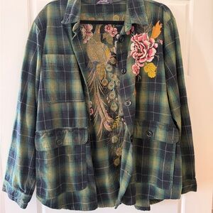 Johnny Was Dark Plaid Jacket with Embroidery